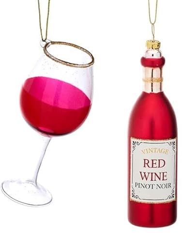 Sass & Belle Christmas Cheer Red Wine and Glass Shaped Bauble - Set of 2