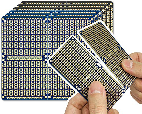 ElectroCookie PCB Prototype Board, Snappable Strip Board with Power Rails for Arduino and DIY Electronics, Gold-Plated, 3.8x3.5 (6 Pack, 3Blue+3Black)