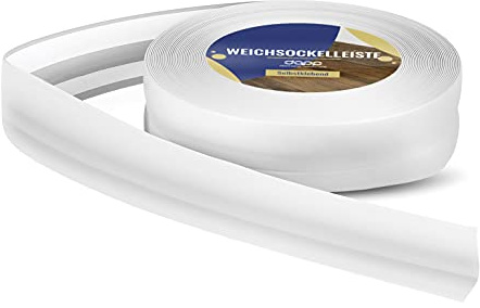 DQ-PP Plinthes souples - 40 m (2 x 20 m) - Blanc - 32 x 23 mm - PVC - Autocollante - Angle de flexion - Plinthes en caoutchouc - Profil d'angle - Plinthes de finition - Plinthes en caoutchouc