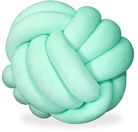 Relaxdays Knotenkissen, geknotetes Kissen für Sofa, Bett, dekorativ, skandinavisch, Zierkissen Knoten, Ø 25 cm, Mint, 1 Stück, 10025428_213