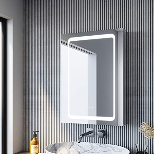 SONNI Spiegelschrank Bad Badezimmer Spiegelschrank mit Beleuchtung 50 × 70cm beschlagfrei Badezimmerschrank mit Spiegel mit Touch und Steckdose Spiegelschränke fürs Bad Aluminium