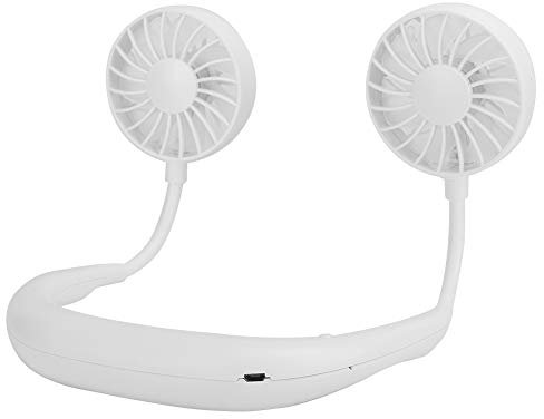 Ventilateur Suspendu au Cou Pliable Rechargeable par USB, Mini Ventilateur Portatif à Tour de Cou avec Style Suspendu à 3 Vitesses, Double Ventilateur de Bureau pour le Camping en Plein Air(blanc)