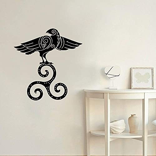 Odin Crow Vinyl Wandtattoo Blumen- Und Vogel Viking Rune Tür Und Fenster Aufkleber Kinderzimmer Wohnzimmer Home Decoration Art Wallpaper 57X59Cm