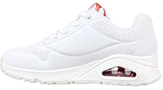 Skechers Damen UNO Spread The Love Sneakers, White W Red and Pink Heart Print Durabuck/M, 38.5 EU