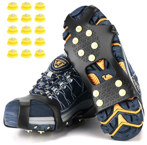 JOOLESER Schuhspikes,Schuhkrallen,Steigeisen grödel für Bergschuhe,Spikes für Schuhe,Mit einem 15er-Pack Ersatz-Schneespikes für Damen,Herren und Kinder