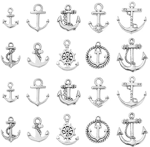 Airssory 100 Stück 10 Stile Vintage Nautische Anker Thema Charms Kollektion Bulk für Halskette Armband Schmuckherstellung und Basteln – 13,8 x 10,5 mm