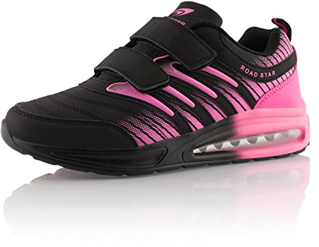 Fusskleidung® Damen Herren Laufschuhe Dämpfung Sportschuhe leichte Turnschuhe Schwarz Pink EU 38