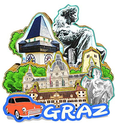 Österreich Graz Magnet Kühlschrankmagnet Holz 3D Sehenswürdigkeiten Reise Sammlerstück Souvenirs Dekoration handgefertigt