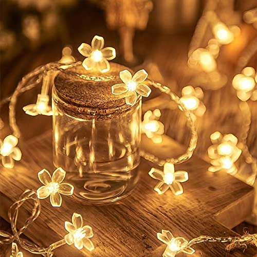 Flower Fairy Light Battery Operated Indoor String Lights 30LED Cherry Blossom Lights Waterproof Decoration for Camping,Garden Fence,Birthday,Terrace,Yard,Wedding Party,Bedroom