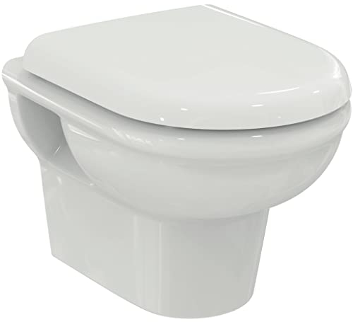 Ideal Standard R051101 WC-Paket Exacto Wandtiefspül-WC ohne Spürand (RimLS+) inkl. WC-Sitz Softclose (Absenkautomatik) Weiß