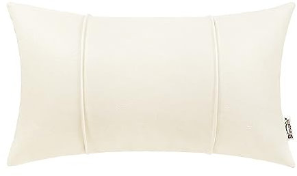 BRAWARM Cremefarbener Leder-Kissenbezug, 30,5 x 50,8 cm – Lendenkissenbezug aus Kunstleder mit Paspelierung, handgenähtes Lederkissen für Couch, Sofa, Bett, Wohnzimmer, Heimdekoration