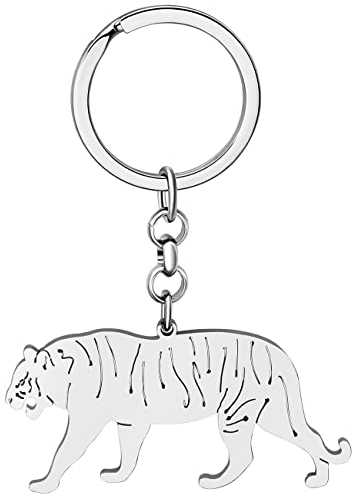 LONYOO Eleganter Tiger Schlüsselanhänger Edelstahl Wilde Tiere Schmuck Tiger Geschenke für Frauen Mädchen Autoschlüssel Brieftasche (Versilbert #2)