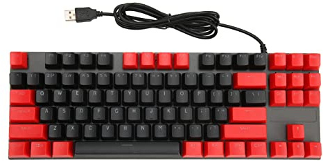 Teclado Mecánico de Dos Colores, Teclado Mecánico para Juegos, 87 Teclas, Ultradelgado, RGB, Retroiluminado, Teclado con Cable USB con Interruptores Azules, para PC Gamer (Alámbrico Negro Rojo)