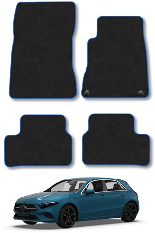Mercedes A-Class (2018+) Carpet Car Mats | Blue Edge Trim Tailored Fit Floor Mats Full Coverage Protection Accessories Easy Clean Anti Slip Made in the UK