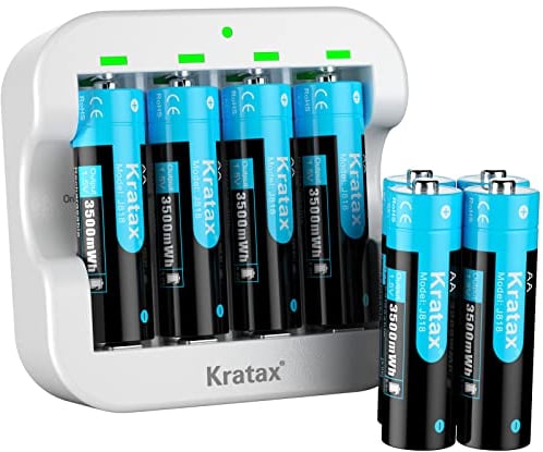 Kratax Wiederaufladbare Lithium 1,5V AA Akku, 3500mWh mit 1600 Zyklen und 1,5 Volt Konstante Ausgabe, 8 Stück Lithium AA Akku mit 2-Stunden Schnellladung Typ-C Ladegerät