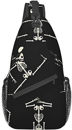 YUNKOU skeletons yoga sling bag herren rucksack unisex one shoulder bag hiking travel backpack crossbody, Schwarz, Einheitsgröße