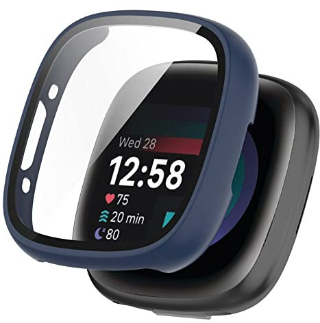KUTEWEU Coque Compatible avec Fitbit Versa 4/ Fitbit Sense 2, [avec Verre Trempé] [Anti-Rayures],Dur PC Matériel Coque Cover pour Fitbit Versa 4/ Fitbit Sense 2 Smartwatch Case (Bleu)