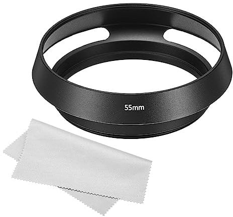PATIKIL 55mm Lens Hood, Standard Vented Matte Surface Anti-reflective Inside Hood with Cleaning Cloth for Camera Lens, Black for Nikon, for Fujifilm, for Pentax, for Leica