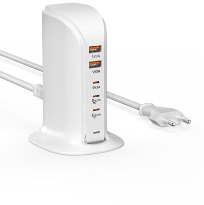 POANES USB C Ladegerät Mehrfach,Schnellladegerät 35W USB Ladestation Mehrere Geräte 6 Porte Netzteil (35W Weiß)