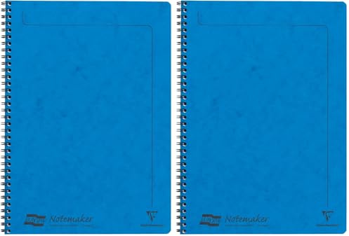 Clairefontaine - Ref 4865Z - Europa Notemaker Sidebound Notebook (120 Pages) - A4 Size, 90gsm Brushed Vellum Paper, Micro-Perforated Sheets, Lined Rulings - Blue (Pack of 2)