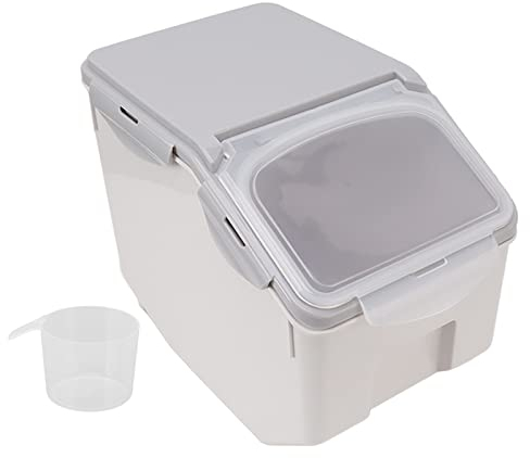 Rice Container Rice Storage Container with Cup Airtight Sealed Food Grain Organizer Plastic Kitchen Supplies(Gray 10KG)