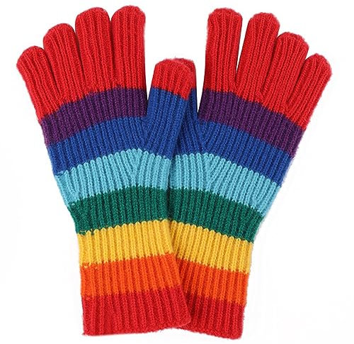 Morain - Handschuhe, Cartoon-Regenbogen, Vollfinger-Fäustlinge, Unisex-Erwachsene, 100% Wolle, Alpakawolle, Rot, Mehrfarbig, M, Outdoor-Enthusiasten, Freunde und Familie
