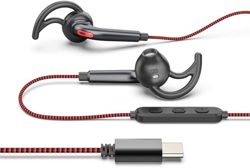ANFLOWE ES850 - USB C Sportkopfhörer, Half-In-Ear-Kopfhörer mit Mikrofon & Verwirrungsfreiem Geflochtenes Kabel, Typ-C-Kopfhörer mit Reiner Klang für Sport, Workouts, Laufen, Joggen