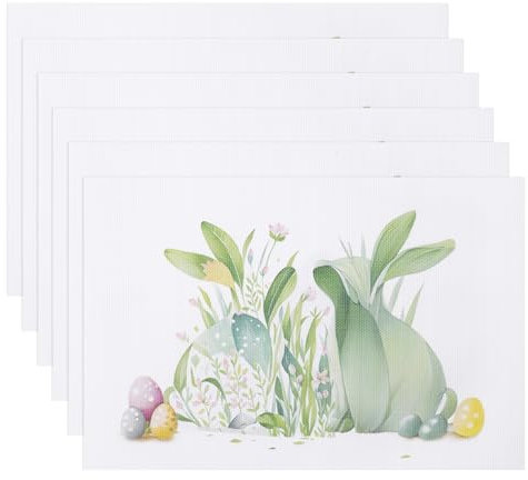 Banchif Ostern Tischsets Abwaschbar 6er Set, Ostereier mit Blüten Cartoon Kaninchen tischdeko Ostern Frühling Bankett Tischsets Urlaub Party Dekor Saisonal Platzsets Ostern Platzsets