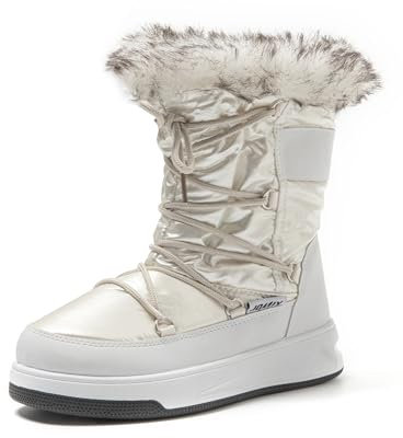 JOMIX Stivali Donna Doposci Stivaletti Invernali da Neve Pelosi Caldi Scarpe Impermeabile da inverno MD9542 (Bianco, 37)