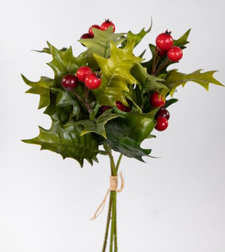 Ilexbund mit 3 Ilexzweigen 34cm OG künstlicher Zweig Ilex Kunstzweig Kunstblumen