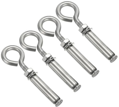 PATIKIL Expansion Hook M8 4 Pack 304 Stainless Steel Concrete Wall Hook Screw for Concrete Brick Stone Ceiling Hanging Silver