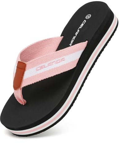 CELANDA Flip Flops Damen Flip-On Zehentrenner Frauen Leicht Badelatschen Bequeme Keilabsatz Strandschuhe Stoff Weich Yoga Matte Sandalen,Rosa Gr.39 EU