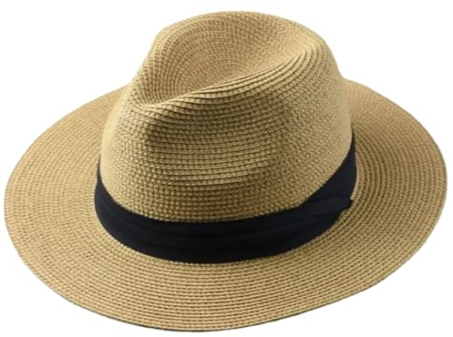 Chapeaux Panama Grande Taille Hommes Femmes Plage Large Bord Chapeau de Paille Chapeaux de Soleil Chapeau Fedora Grande Taille Kaki XL 61-64cm, kaki, XL