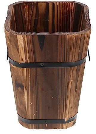BESTonZON Cubo De Madera Rústico Macetero De Barril Cubo De Whisky Rústico Macetas De Flores Cajas Contenedor para Jardín 13X24cm