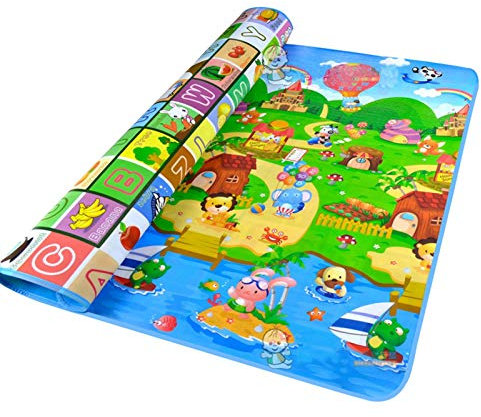 Demsyeq 180x120cm Tappeto Grande Da Gioco Tappeto Da Gioco Per Bambini Tappetino Per Gattonare Neonato Cotone PE Cuscinetti Per Pavimenti Striscianti Impermeabili Per Bambini 6-12 Mesi