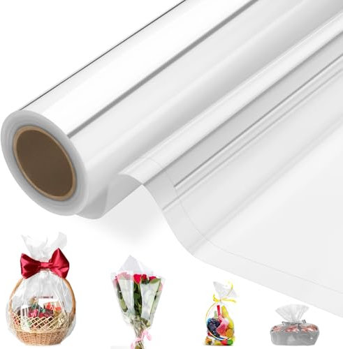 JIANTA 86cmx30M Papier Cadeau Transparent Rouleau de Cellophane Transparent Rouleau de Cellophane Film d'Emballage pour Fleurs Mariage Emballage Cadeau Paniers Cadeaux Pâques Noël