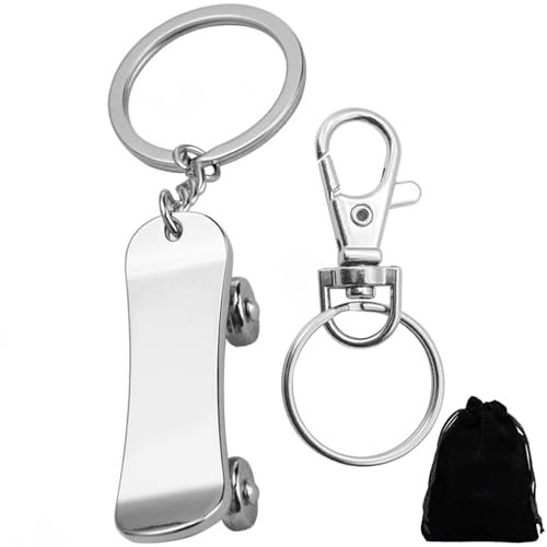 GENSMILE Skateboard-Schlüsselanhänger Geschenk für Männer Frauen - Mini Skateboard-Anhänger Schlüsselring Finger-Skateboard Schlüsselanhänger, Rucksack Dekorative Sportfans Schlüsselanhänger (Silber)