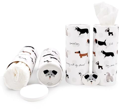 Daily Treasures 4 Pack Car Tissue Holder with Facial Tissues, Cute Round Puppy Tissue Boxes for Car Cup Holder, Refill Cylinder Tissues for Travel Bathroom Home(Dog)