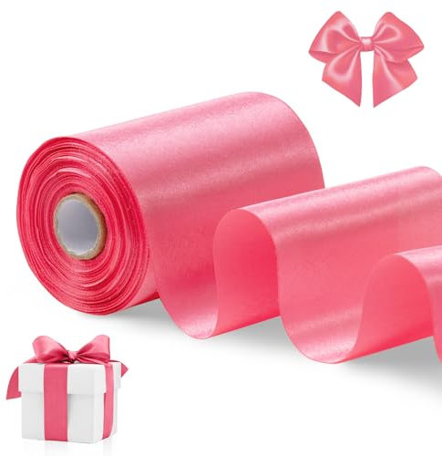FAKILO leuchtend rosa Satinband, 10cm x 20 Meter breit Band für eine große Eröffnung, Geschäftsband, Ausschnitte, Zeremonie, Schleife, Hochzeit