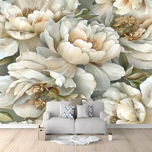 Papier Peint Mural 3D Fleur De Pivoine Florale 250x175 cm Papier Peint Panoramique Poster Tapisserie Photo, Papier Peint intissé pour Chambre Salon Personnalisé Murale Décoration