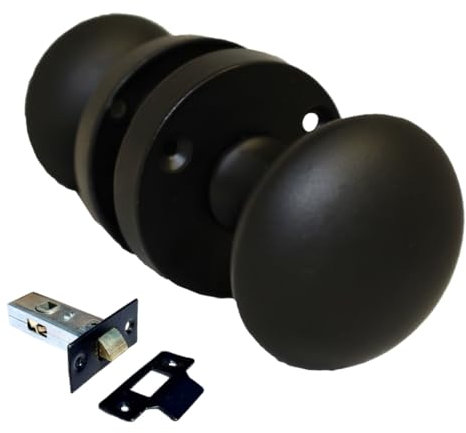 Matt Black Round Door Knob Set - Victorian Style Sprung Internal & External Door Knobs for Mortice Locks & Tubular latches (1 Pair of KNOBS)