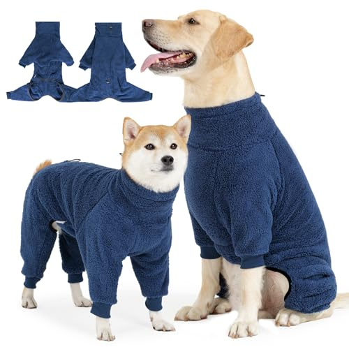 Eyein Dog Coat, Warm Fleece Coat Dog Winter Jacket with Legs,Adjustable Soft Cozy Full Body Pullover Pajamas with Leash Hole, Windproof Pet Jumper Onesie Jacket for Small Medium Large Breeds