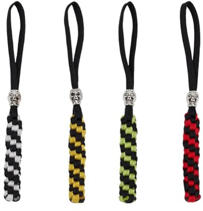FINGERINSPIRE 4 Stück 4 Farben Messer Lanyards Mit Perlen 15cm Geflochtenes Lanyard Mit Totenkopf Aus Legierung Lanyard Anhänger Dekoration Outdoor EDC Geflochtener Anhänger Für Fallschirmschnur