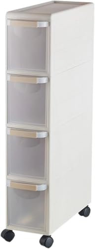 CONGRUI Schmaler Aufbewahrungsschrank mit transparenter Schublade und Rollen, große, schmale Kommode, vertikale Aufbewahrungseinheit für Schlafzimmer, Schrank, Eingangsbereich, Flur, 4 Etagen (4