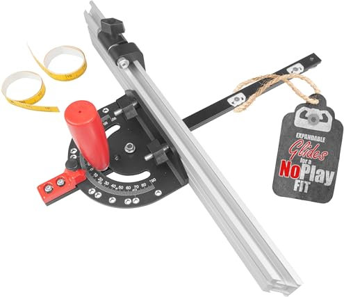 Miter Gauge 2000 SE HDF • NoPlay Expandable Glides • Steel Miter Bar for 3/4” x 3/8” Miter Slot • UHMW Slick Base Pad • Protractor Style Head • 13 Positive Stops • Aluminum Dual 45 Degree End Fence