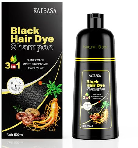 Black Hair Dye Shampoo for Gray Hair, Schwarzes Haarfärbeshampoo für Graues Haar 3 in 1, Haarfarben Shampoo für Männer und Frauen, shampoo gegen graue haare (500 ml)