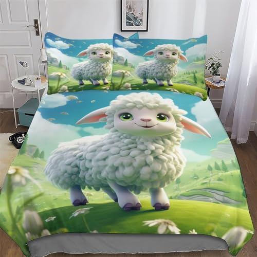 AAPZY süßes Schaf Muster Deckenbezug Bettwäsche Set 2 teilig Für Jungen Mädchen Atmungsaktiv Microfaser Angenehme Bettbezüge - Bettbezug + Kissenbezug Single (135x200cm)