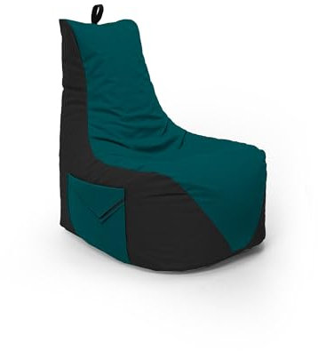 Nadimaideal Gamer Sitzsack Komfort XL - XXL für Kinder, Teenager & Erwachsene | Indoor & Outdoor | Sitzsack Gaming | Füllung EPS Perlen (Schwarz - Petrol, Sitzsack XL)