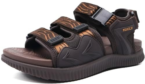 KuaiLu Sandales Randonnée Hommes Sport Extérieur Confortable Marche Orthopedique Réglables Cuir été Ouverte Trekking Randonnee Léger Antidérapante Soutien Voûte Plantaire Chaussures Marron 42