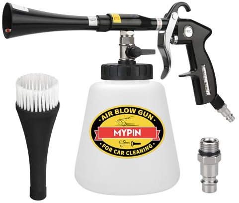 MYPIN Auto Reinigungspistole, 6-9.2Bar Trockenblaspistole, Hochdruck-Druckluft-Ausblaspistole, Innenraum Autoreinigung mit 2 Düsen für Fahrzeug Auto Teppich Armaturenbrett Sitzpolster (Schwarz mit